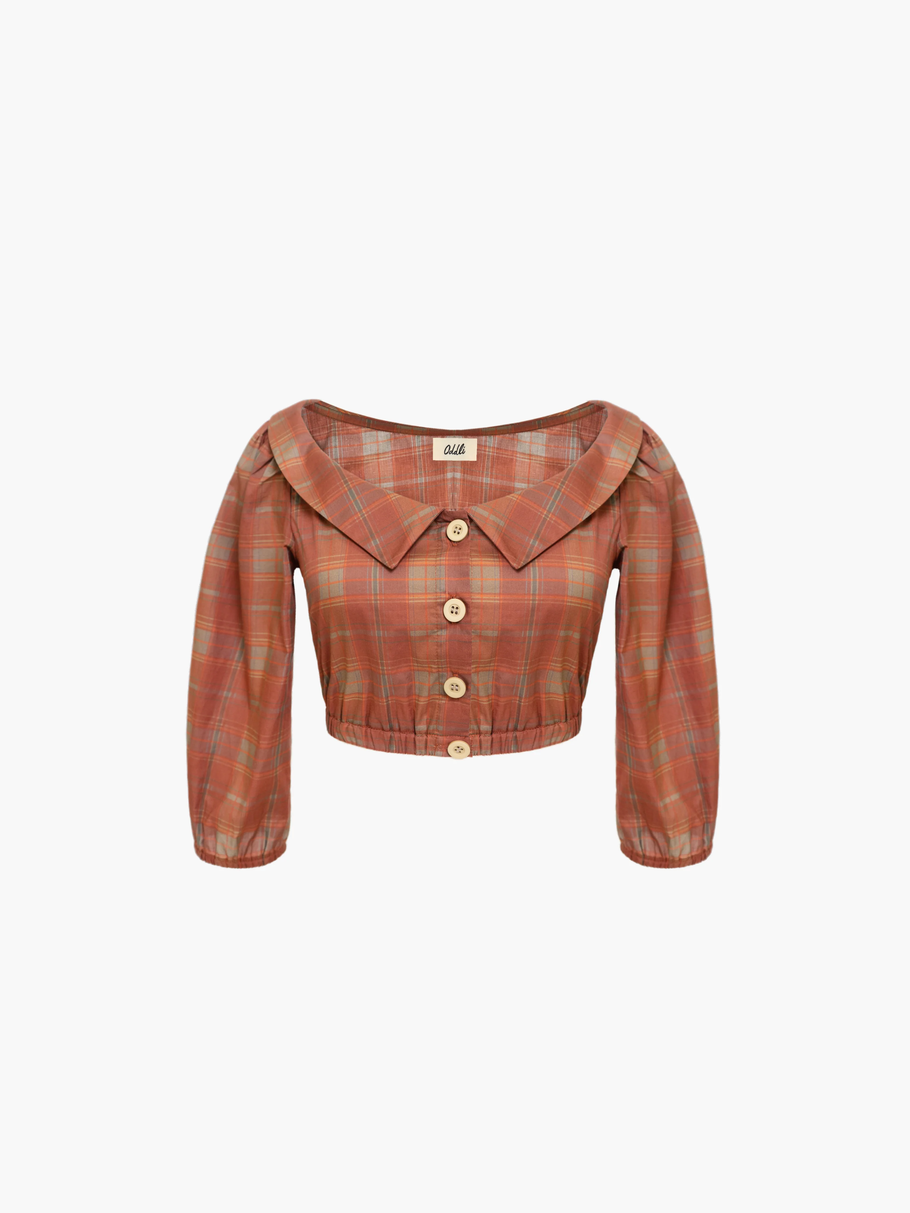 Plaid Cropped Blouse - Image 5