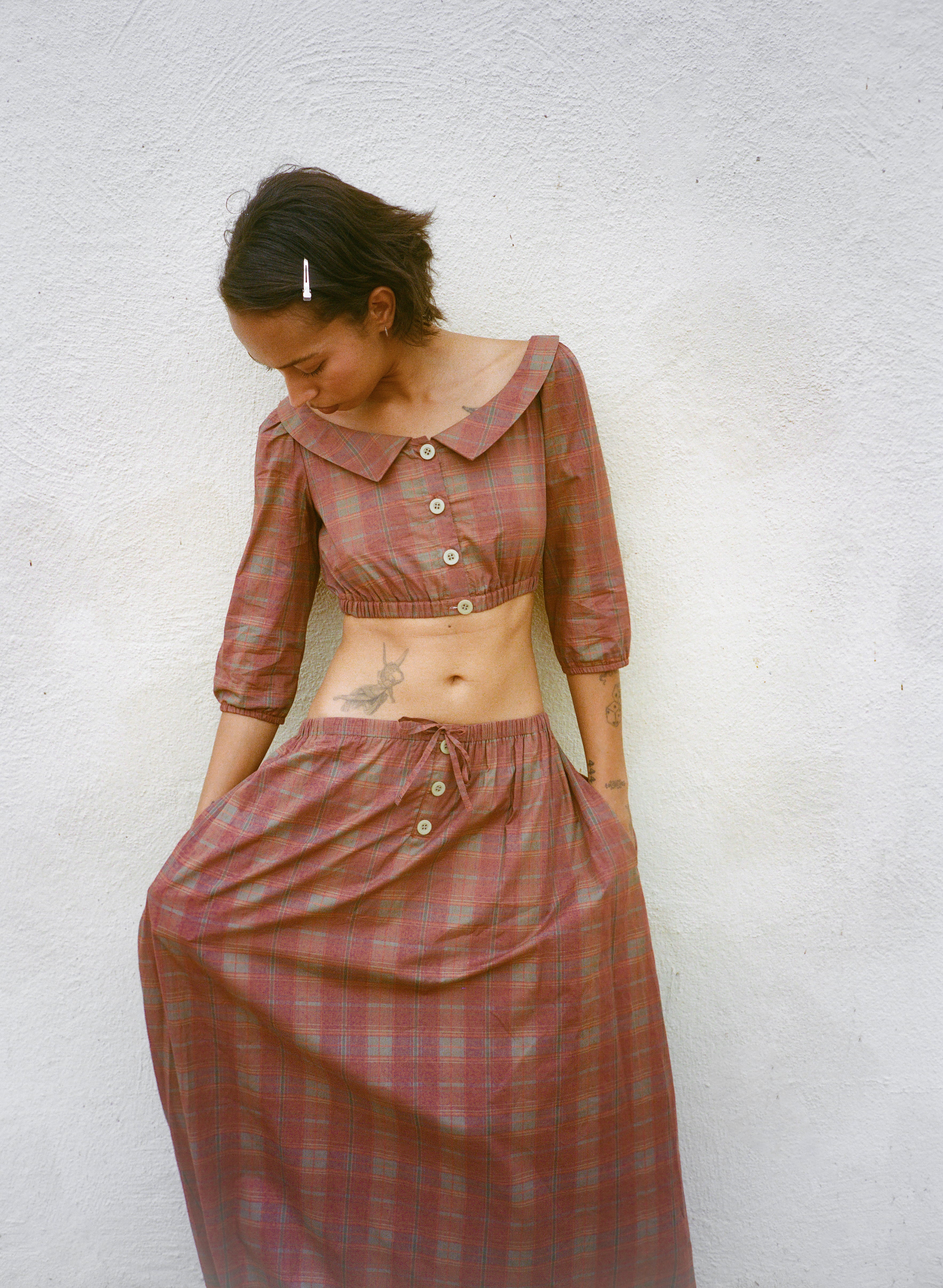 Plaid Cropped Blouse - Image 6