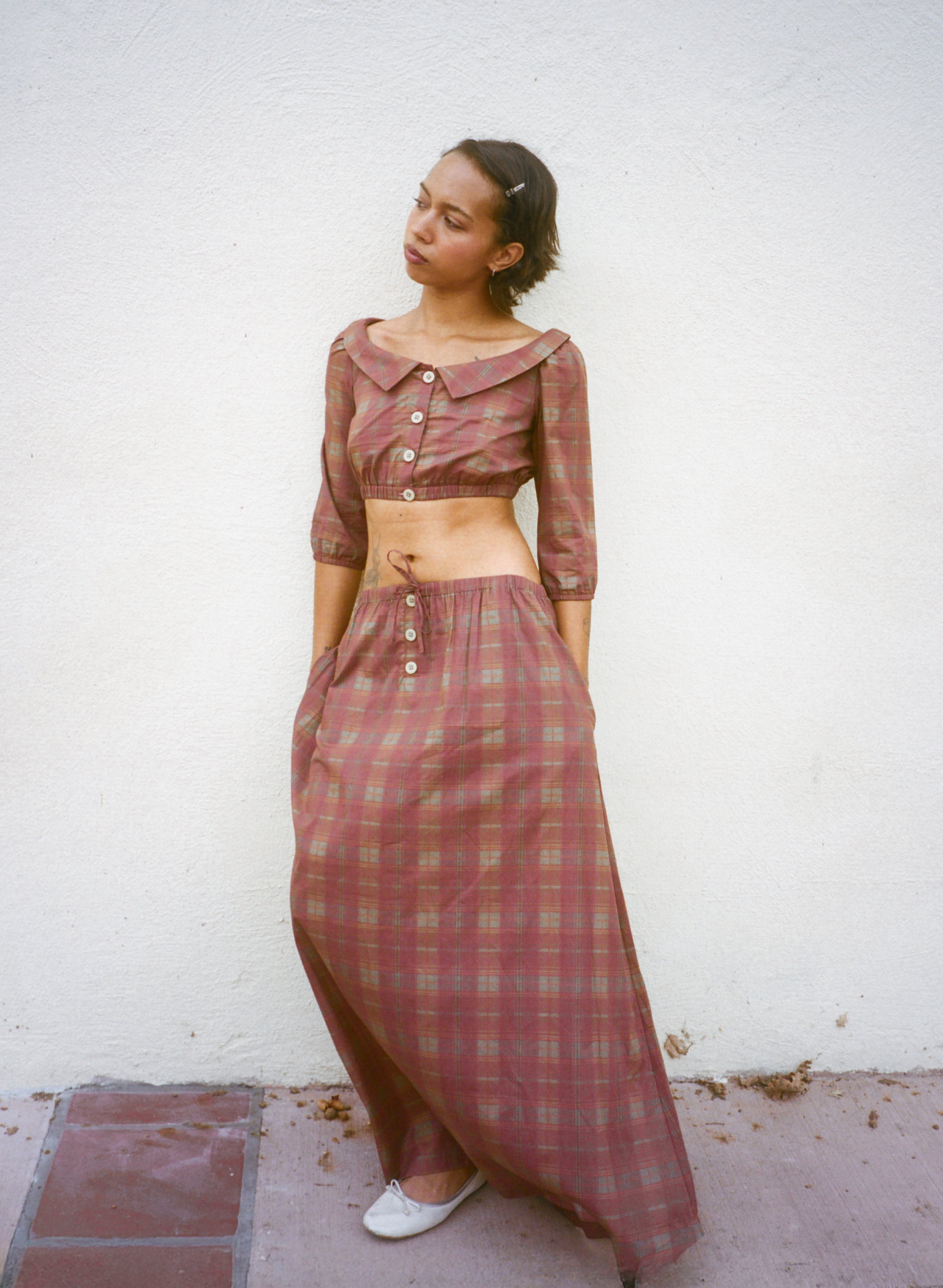 Plaid Cropped Blouse - Image 7